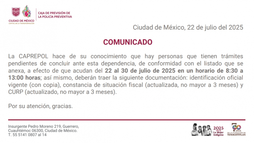 Aviso Importante. De clic para descargar el listado