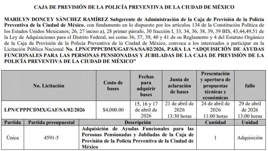 Licitación Pública Nacional No. LPN/CPPPCDMX/GAF/SA/SA/02/2026