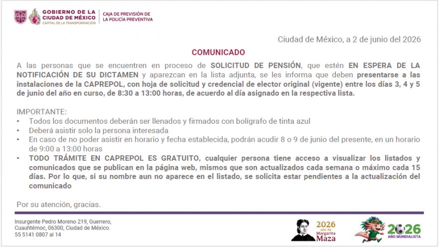 Notificación dictamen 3 al 5 de junio de 2026