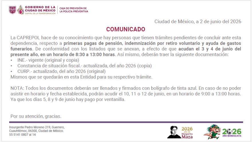 Comunicado para personas tienen trámites pendientes de concluir asistir 3 y 4 de junio de 2026