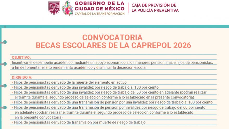 Convocatoria becas escolares CAPREPOL 2026