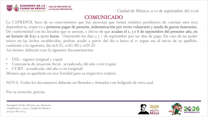 Personas con trámites pendientes de concluir acudir 2, 3, y 8 de septiembre de 2026